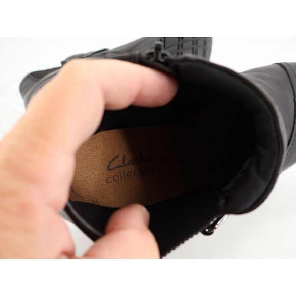 Clarks Women's Boots Ellowyn Strap Size 7.5 Black Leather Wedge Size Zip Comfy - Picture 8 of 11
